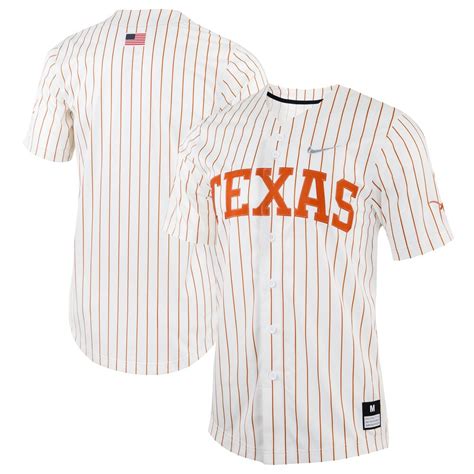 texas longhorns nike pinstripe replica full-button baseball jersey - white|free delivery texas longhorns jersey.